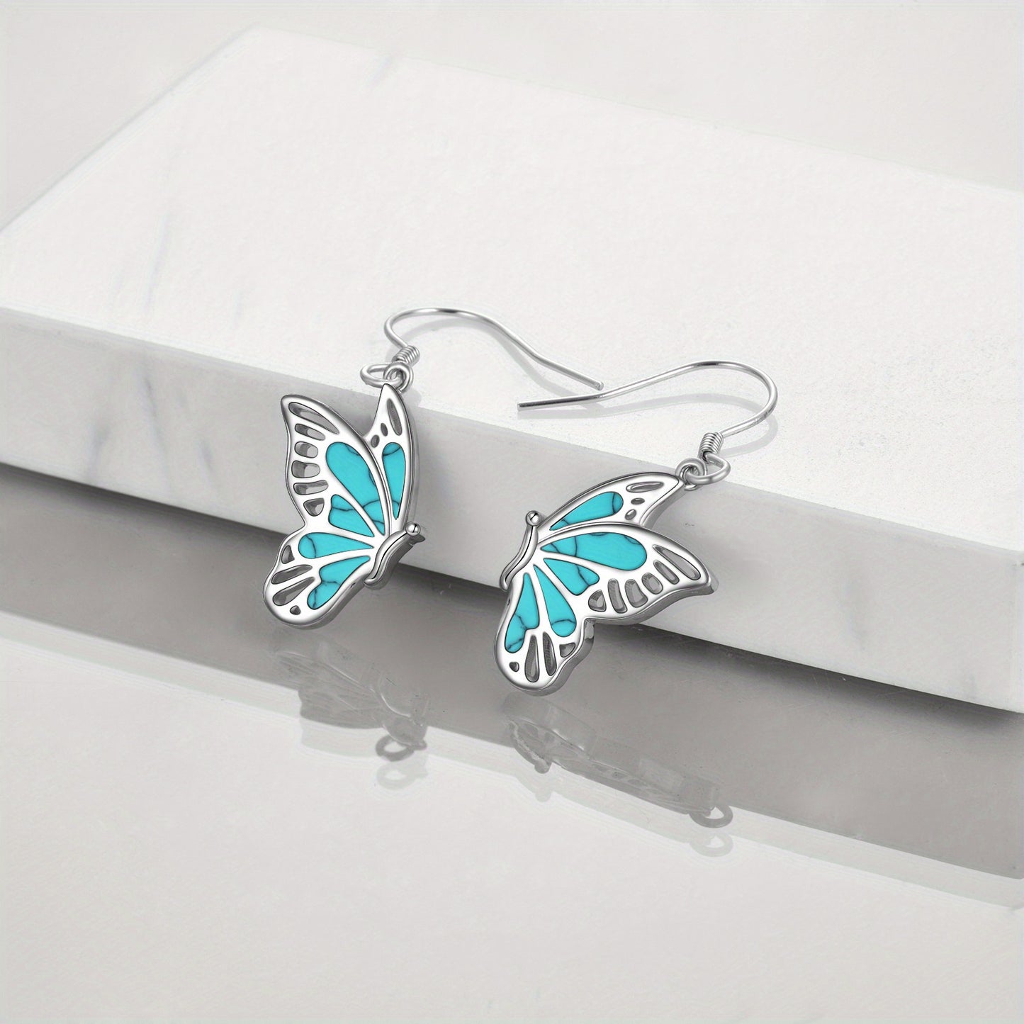 YFN Butterfly Earring for Women Sterling Silver Abalone Butterfly Drop Earring Jewelry Birthday Gift for Mom Hypoallergenic (turquoise)