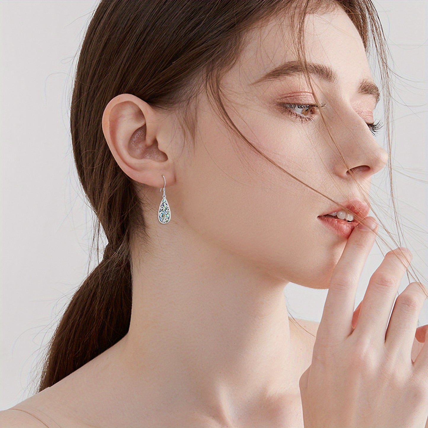 Teardrop Filigree Earrings for Women 925 Sterling Silver Dangle Earrings Abalone Shell Earring for Women