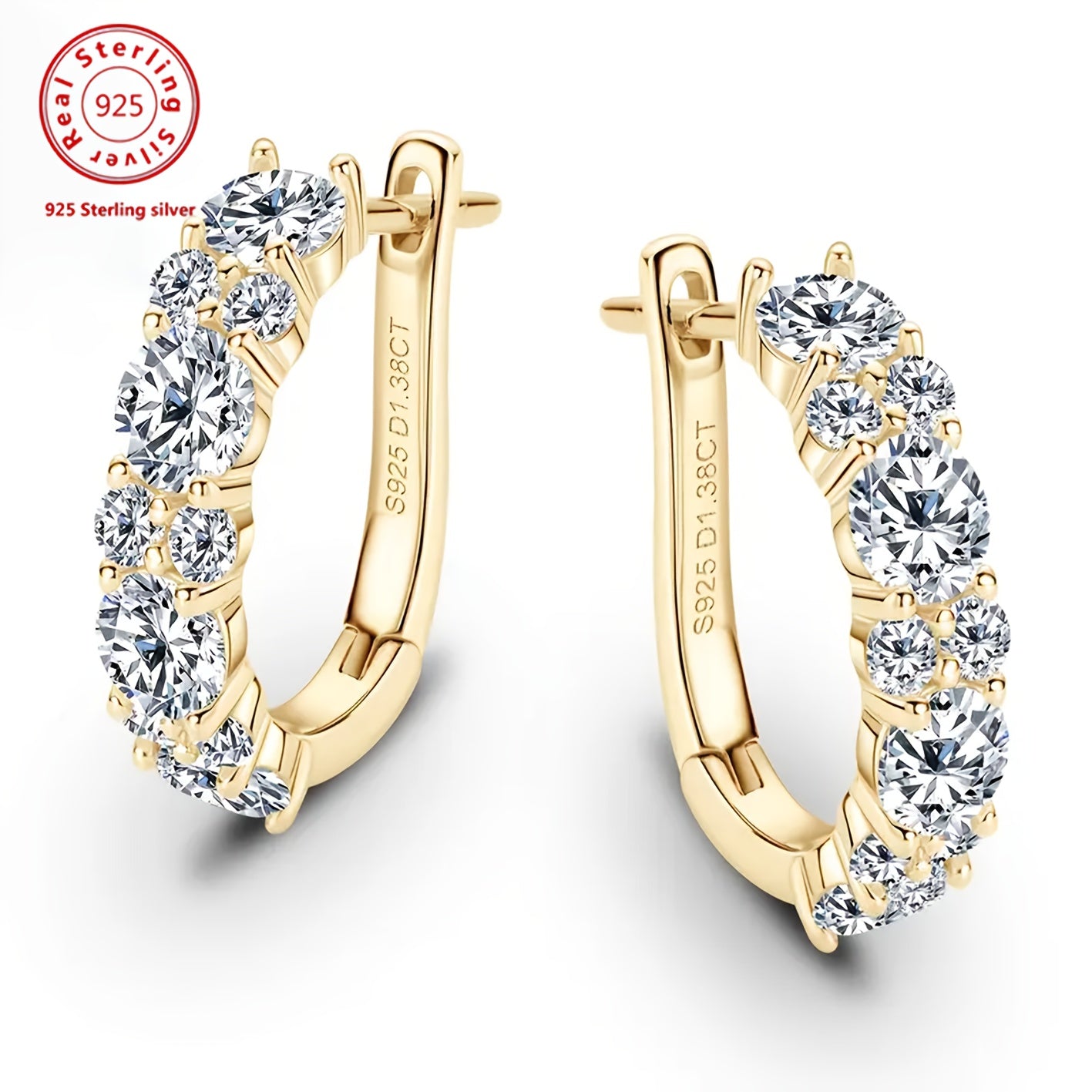 A Pair Of Fashionable Earrings for Women, 925 Silver D-shaped 1.38ct Moissanite Earrings, Elegant And Exquisite, A Festival Gift, Women's Earrings, Jewelry Gift, Earrings for Women, Mother's Day Gift, High-quality Women's Jewelry, Gift Box As A Gift