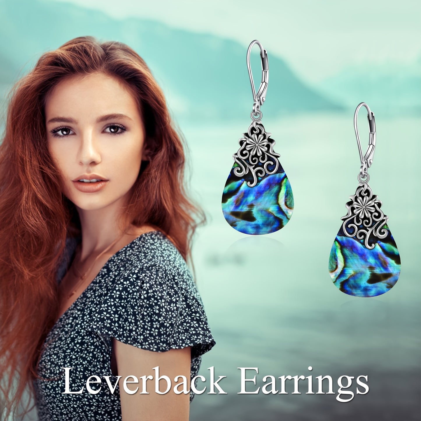 Abalone Shell Filigree Teardrop Drop Dangle Earrings Sterling Silver Vintage Leverback Earrings