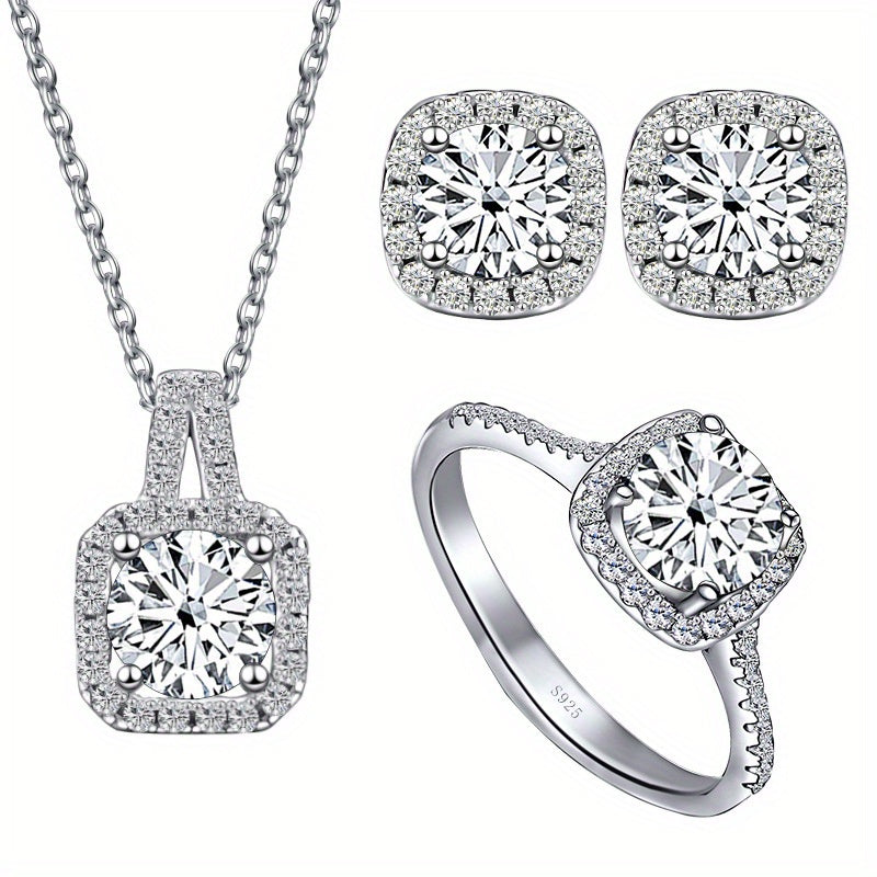 Gem Ladies 1.0 Cragg GRA Moissanite Jewelry Set for Women Ring Necklace Earrings Earrings Set 925 Sterling Silver Wedding Party Jewelry