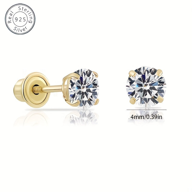 A Pair Of 925 Silver 4mm Moissanite Earrings, Suitable For Both Men And Women, Anti-allergic Material, Suitable For All Occasions, Comes With A Beautiful Gift Box