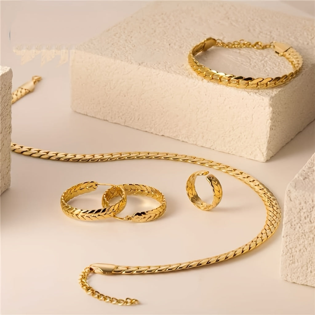 [Serpentine Jewelry] A Serpentine Jewelry 4pcs Set | 923 Silvery 18k Golden Plated | Suitable For Ladies, Wife, Daughter, Birthdays, Anniversaries, Valentine's Day | Comes With An Elegant Gift Box