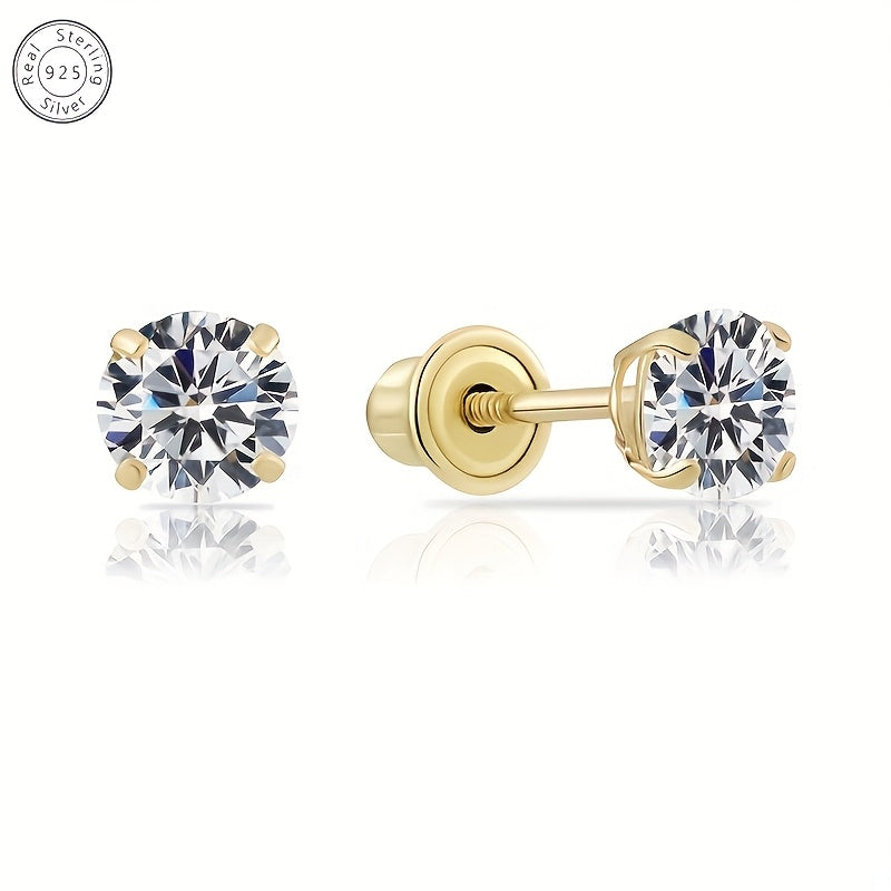 A Pair Of 925 Silver 4mm Moissanite Earrings, Suitable For Both Men And Women, Anti-allergic Material, Suitable For All Occasions, Comes With A Beautiful Gift Box