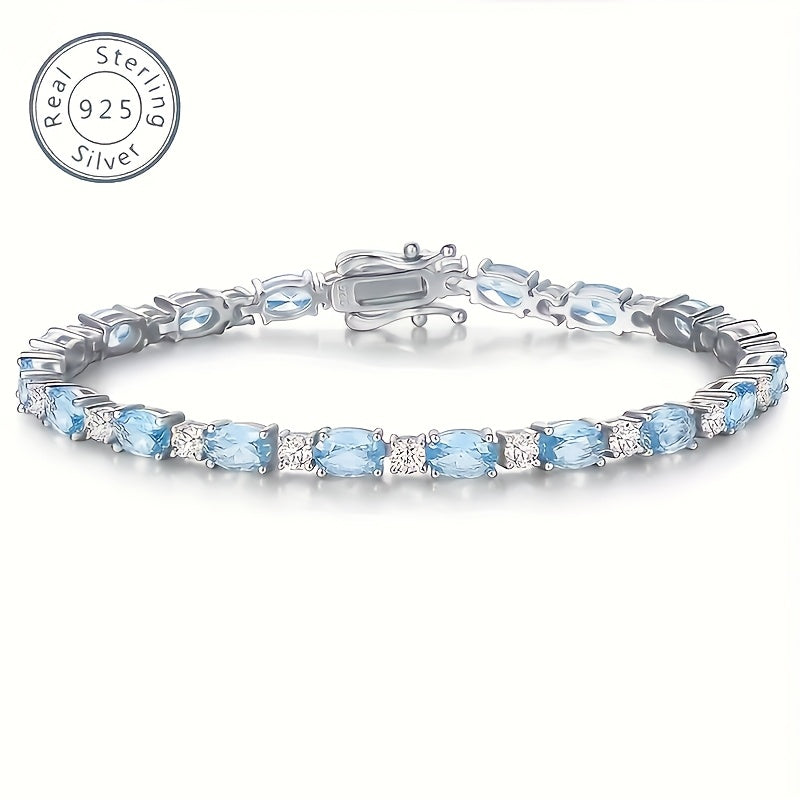 [Sterling Silver Aquamarine Bracelet] Aquamarine Crystal Sterling Silver Elegant Delicate Fashion Bracelet, 925 Sterling Silver, Prevent Allergies, Anniversary Birthday Gifts, Gift Packaging Exquisitely