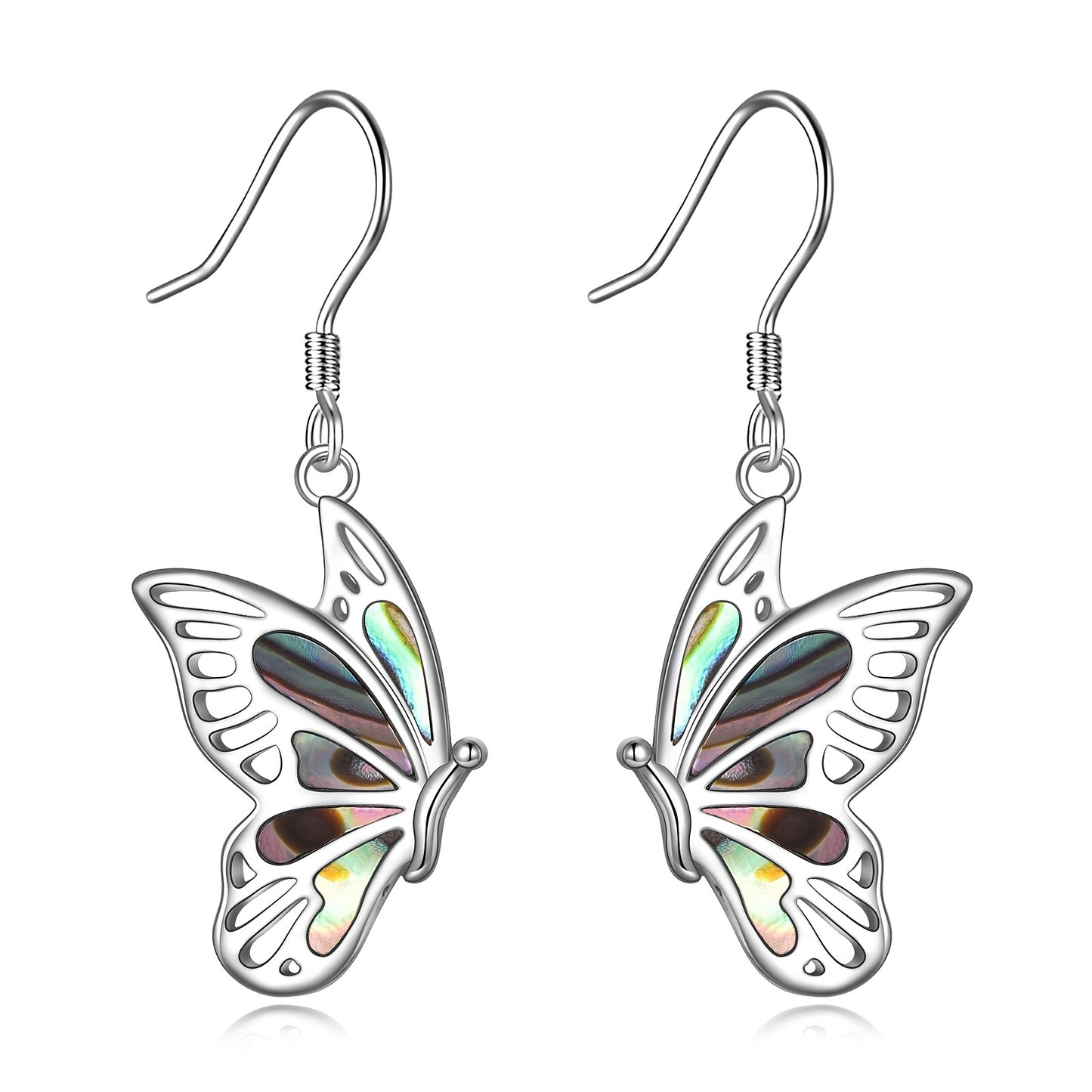 925 Pure Silvery Women's Abalone Shell Butterfly Pendant Earrings
