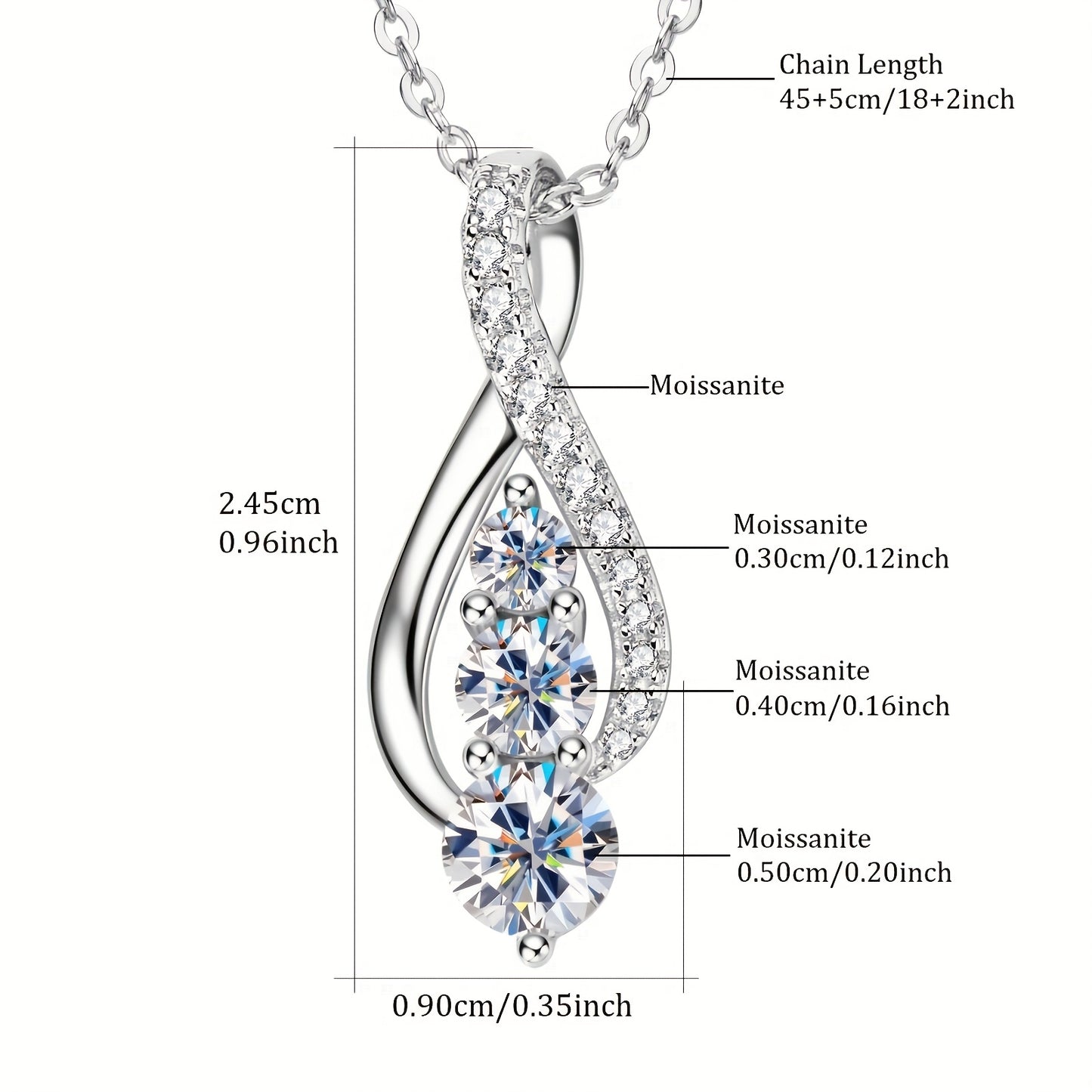 This Silvery Jewelry Weighs Approximately 0, 11 Ounces, Moissanite: 5Mm * 1, 4Mm * 1, 3Mm * 1, 1Mm * 5, S925 Silvery Ladies Fashion Holiday Jewelry Gift, Moissanite Pendant Necklace, Anniversary Gift, Chain Length 18 + 2 Inches