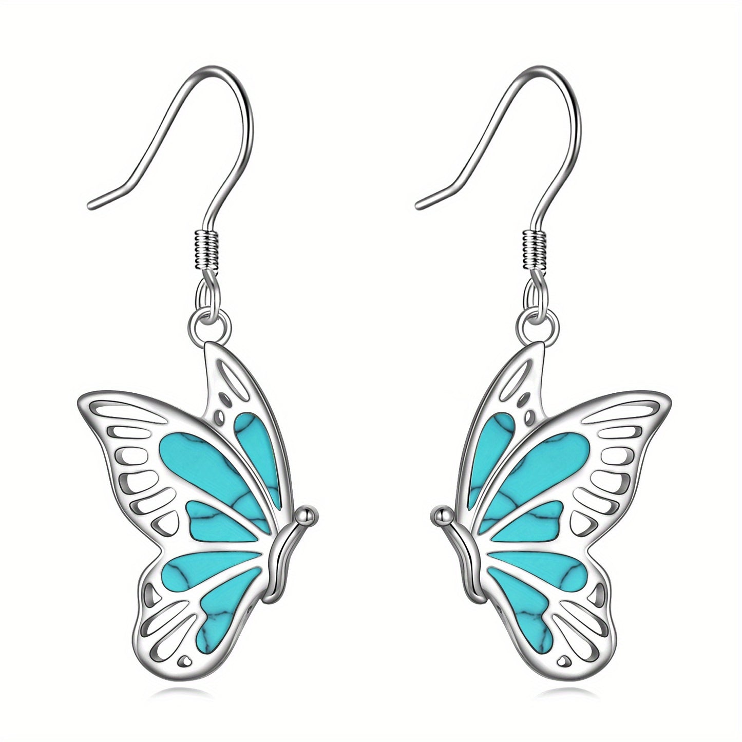YFN Butterfly Earring for Women Sterling Silver Abalone Butterfly Drop Earring Jewelry Birthday Gift for Mom Hypoallergenic (turquoise)