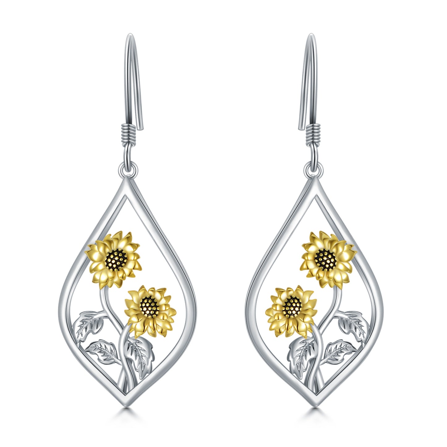 Sterling Silver Sunflower Dangle Earrings - Boho Chic Floral Drop Charm Jewelry with Golden-Tone Accents, Perfect for Daily Wear or Gifting, All-Season Versatile Design, Sunflower Jewelry