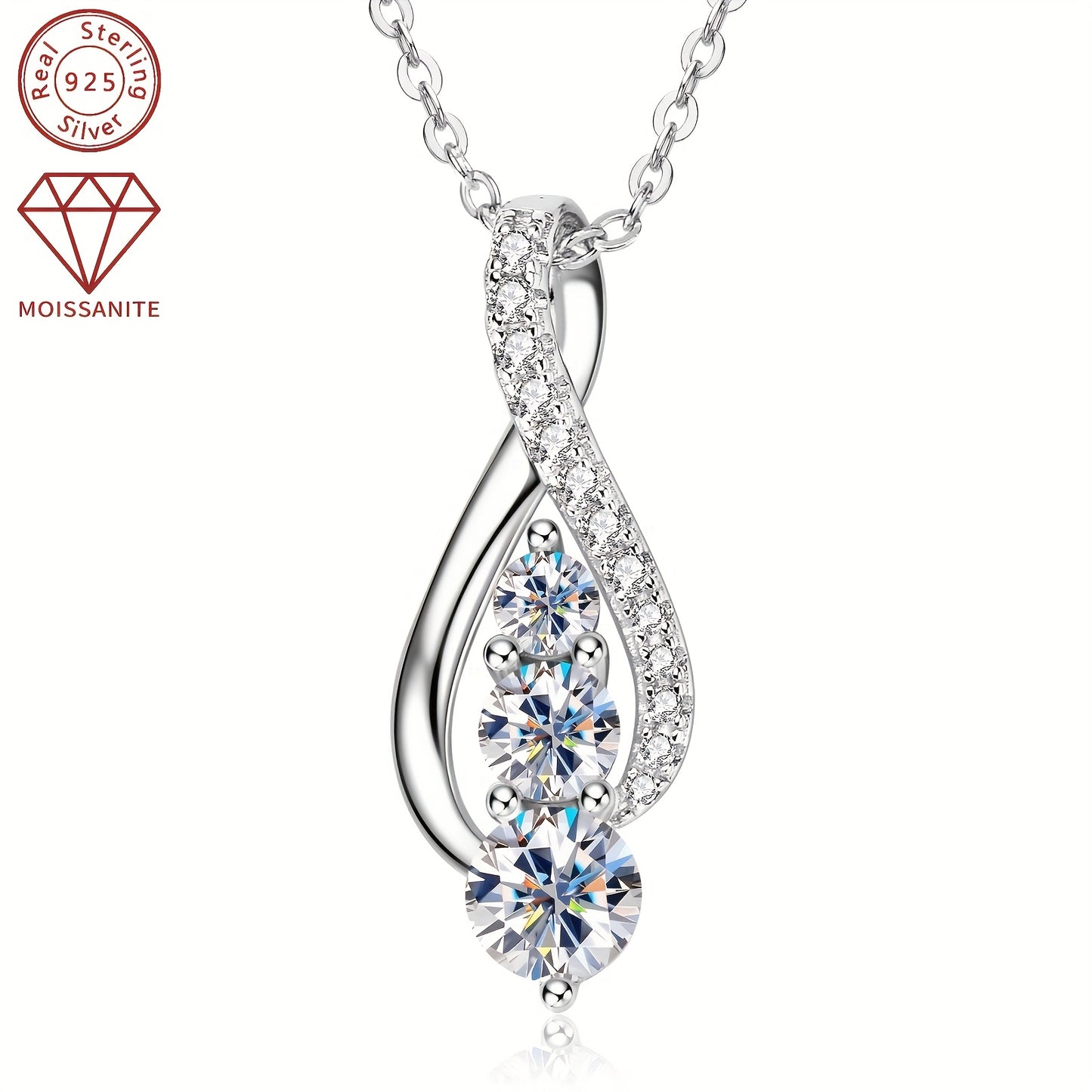 This Silvery Jewelry Weighs Approximately 0, 11 Ounces, Moissanite: 5Mm * 1, 4Mm * 1, 3Mm * 1, 1Mm * 5, S925 Silvery Ladies Fashion Holiday Jewelry Gift, Moissanite Pendant Necklace, Anniversary Gift, Chain Length 18 + 2 Inches