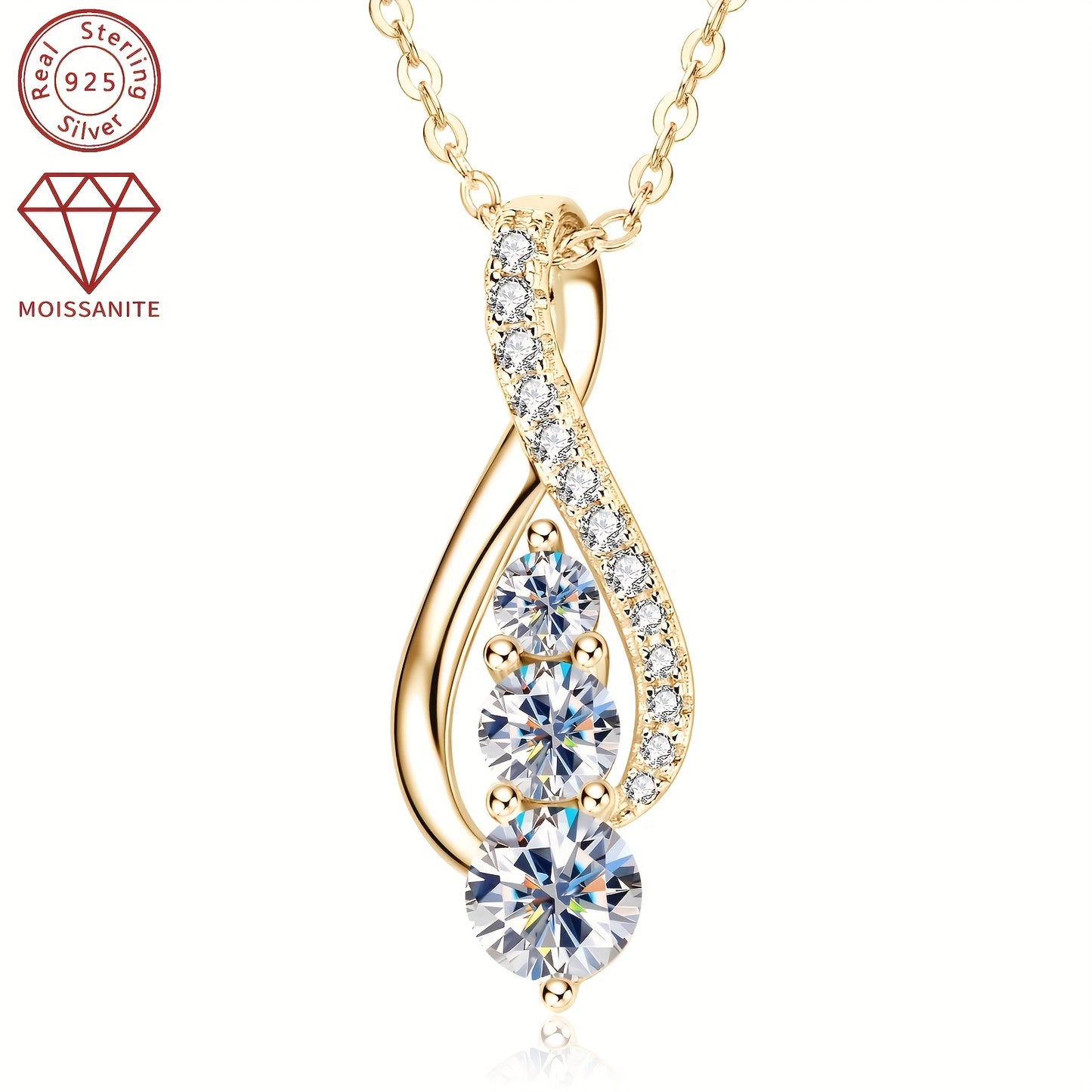 This Silvery Jewelry Weighs Approximately 0, 11 Ounces, Moissanite: 5Mm * 1, 4Mm * 1, 3Mm * 1, 1Mm * 5, S925 Silvery Ladies Fashion Holiday Jewelry Gift, Moissanite Pendant Necklace, Anniversary Gift, Chain Length 18 + 2 Inches