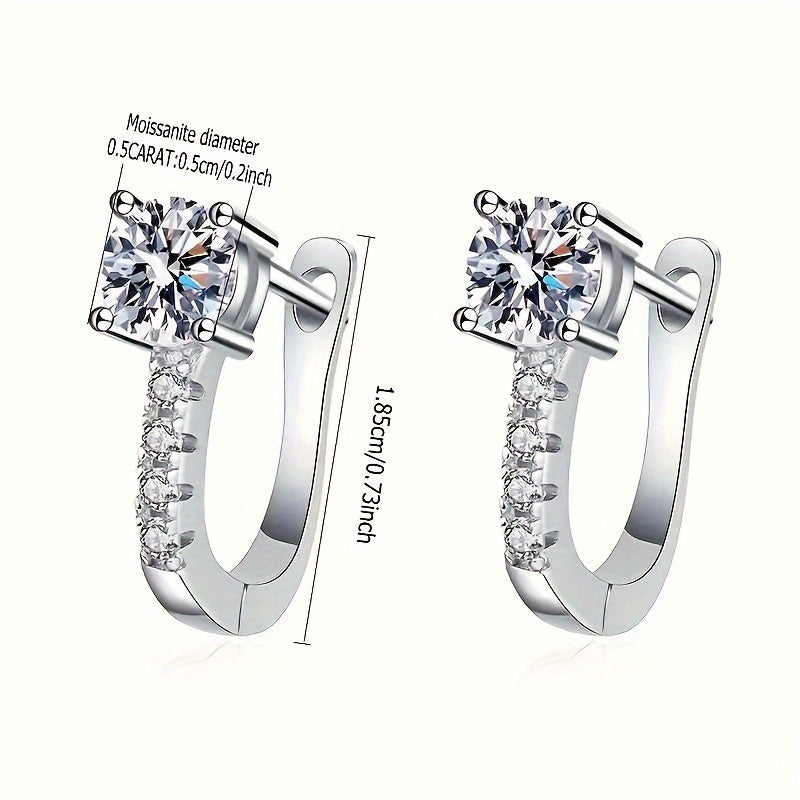 1 Pair Of Finely Carved 925 Sterling Silver 0.5*2carat Moissamite With 4 Small Diamond Earrings A Gift For Wife's Anniversary A Woman's Birthday Jewelry For Her Girlfriend A Valentine's Day Mother's Day Gift, Gift Box