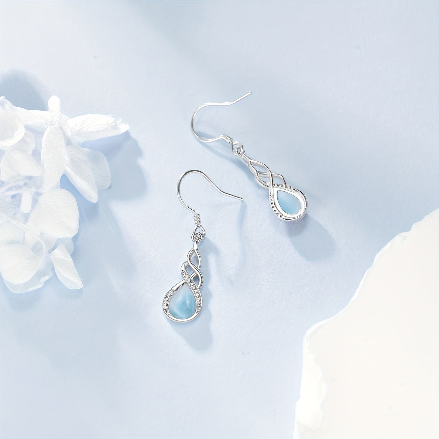 YFN Larimar Celtic Earrings For Women Sterling Silver Leverback Earrings Larimar Jewelry Gifts