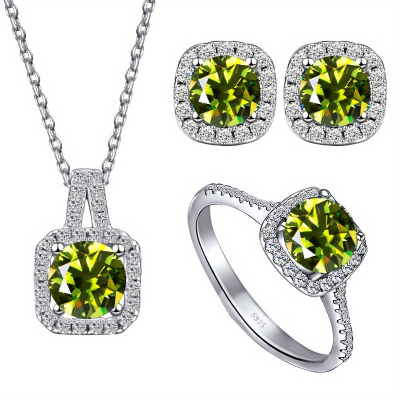 Gem Ladies 1.0 Cragg GRA Moissanite Jewelry Set for Women Ring Necklace Earrings Earrings Set 925 Sterling Silver Wedding Party Jewelry