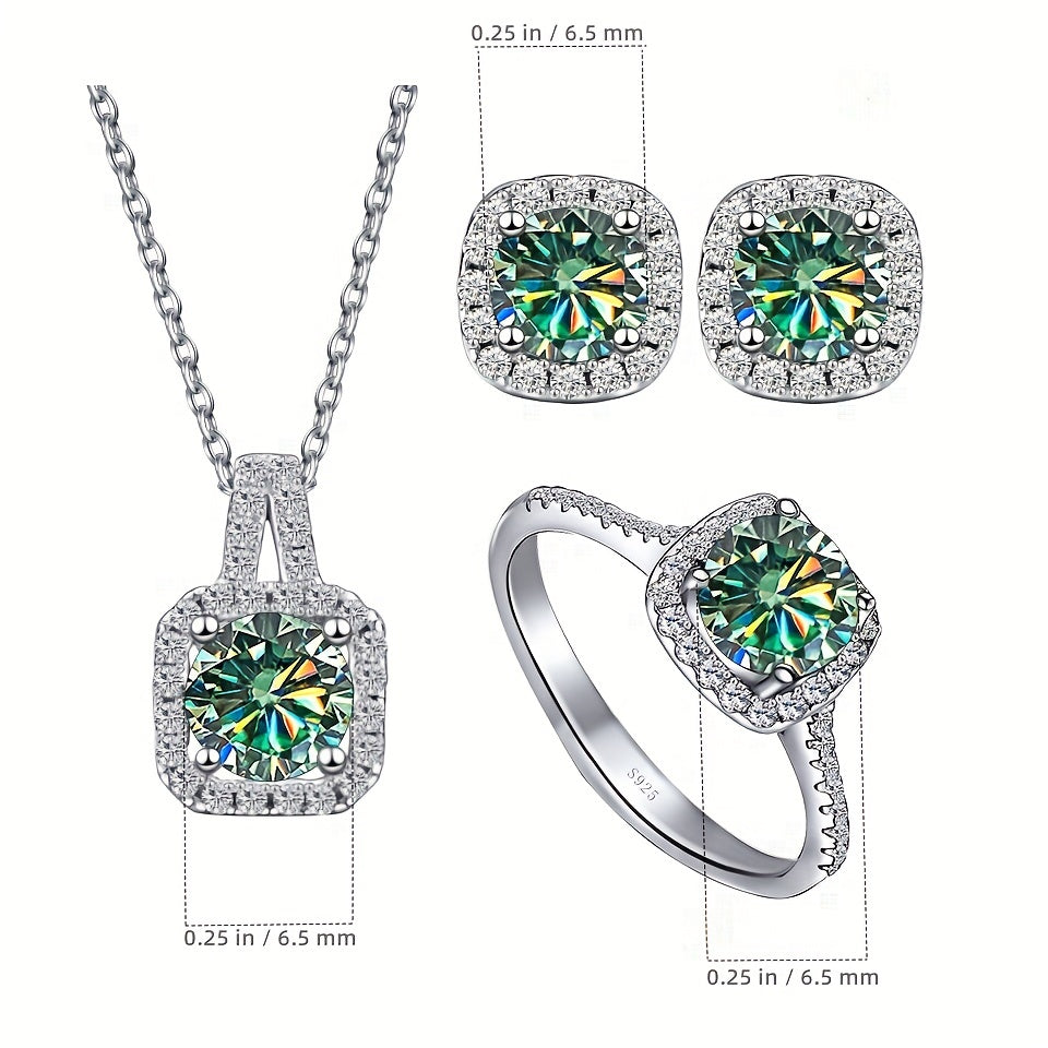 Gem Ladies 1.0 Cragg GRA Moissanite Jewelry Set for Women Ring Necklace Earrings Earrings Set 925 Sterling Silver Wedding Party Jewelry