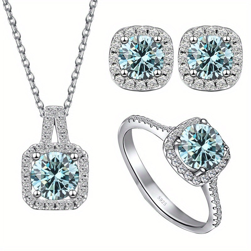 Gem Ladies 1.0 Cragg GRA Moissanite Jewelry Set for Women Ring Necklace Earrings Earrings Set 925 Sterling Silver Wedding Party Jewelry