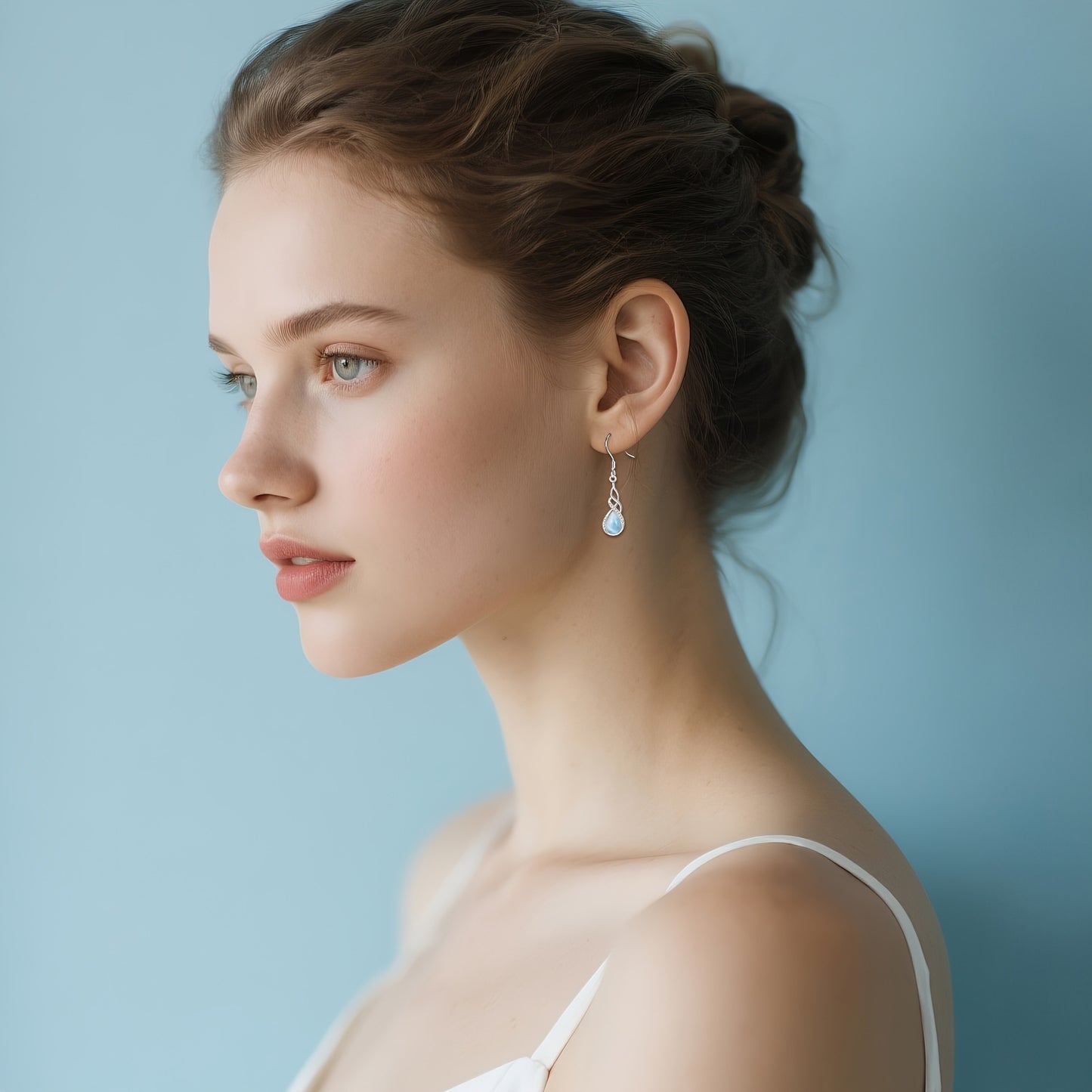 YFN Larimar Celtic Earrings For Women Sterling Silver Leverback Earrings Larimar Jewelry Gifts