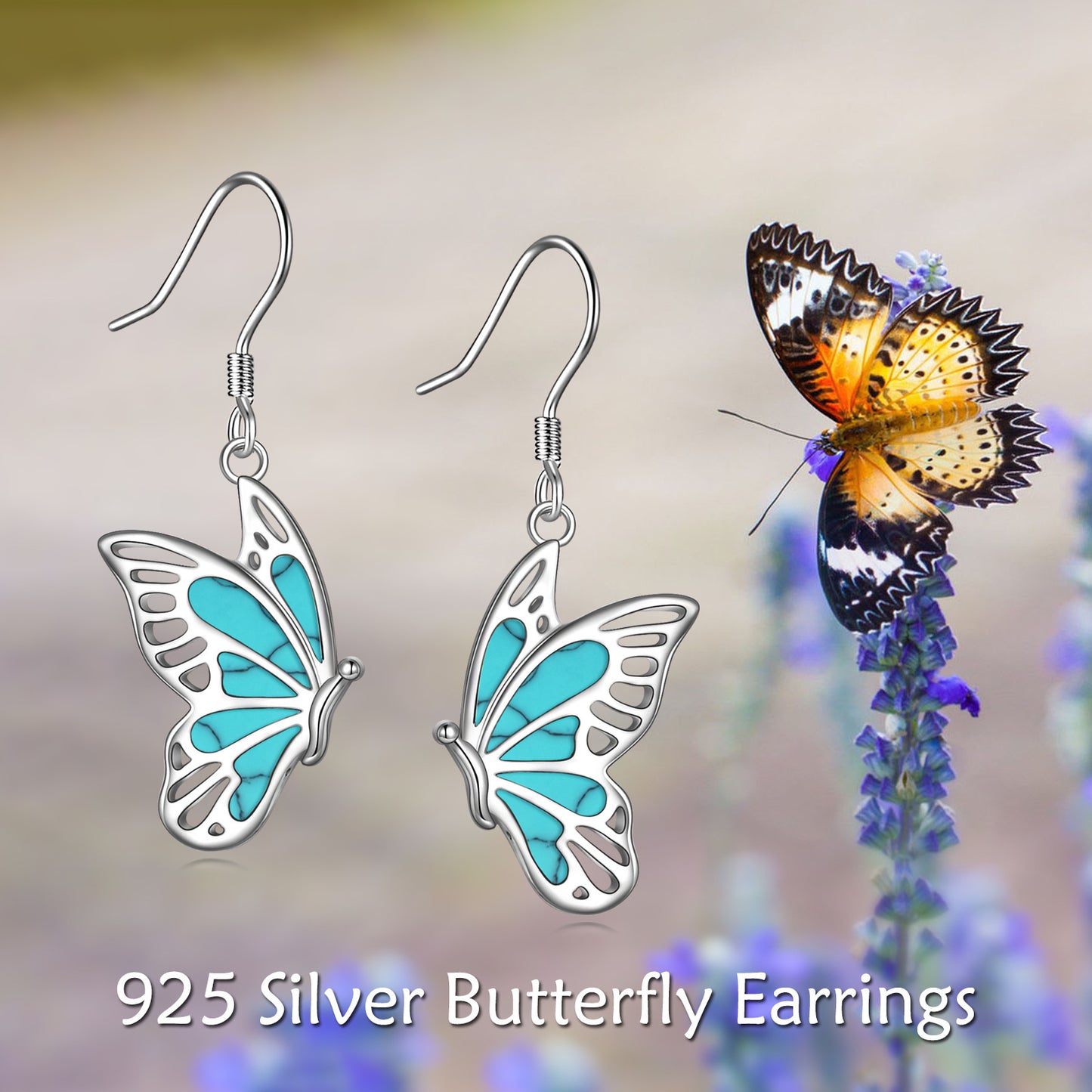 YFN Butterfly Earring for Women Sterling Silver Abalone Butterfly Drop Earring Jewelry Birthday Gift for Mom Hypoallergenic (turquoise)