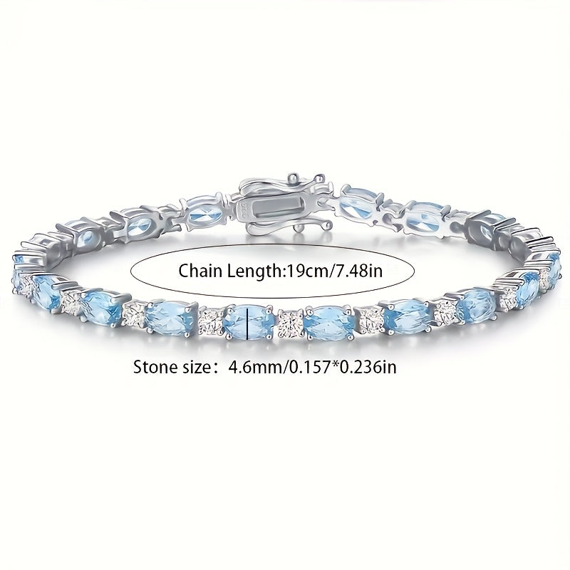 [Sterling Silver Aquamarine Bracelet] Aquamarine Crystal Sterling Silver Elegant Delicate Fashion Bracelet, 925 Sterling Silver, Prevent Allergies, Anniversary Birthday Gifts, Gift Packaging Exquisitely