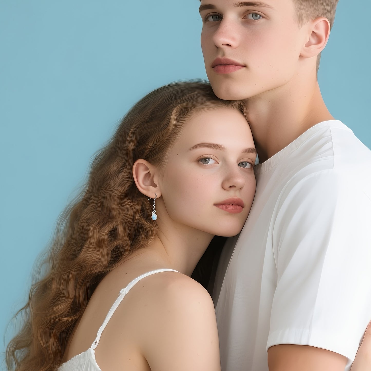 YFN Larimar Celtic Earrings For Women Sterling Silver Leverback Earrings Larimar Jewelry Gifts