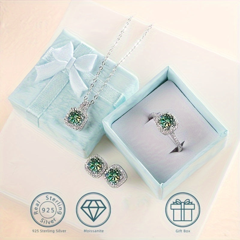 Gem Ladies 1.0 Cragg GRA Moissanite Jewelry Set for Women Ring Necklace Earrings Earrings Set 925 Sterling Silver Wedding Party Jewelry
