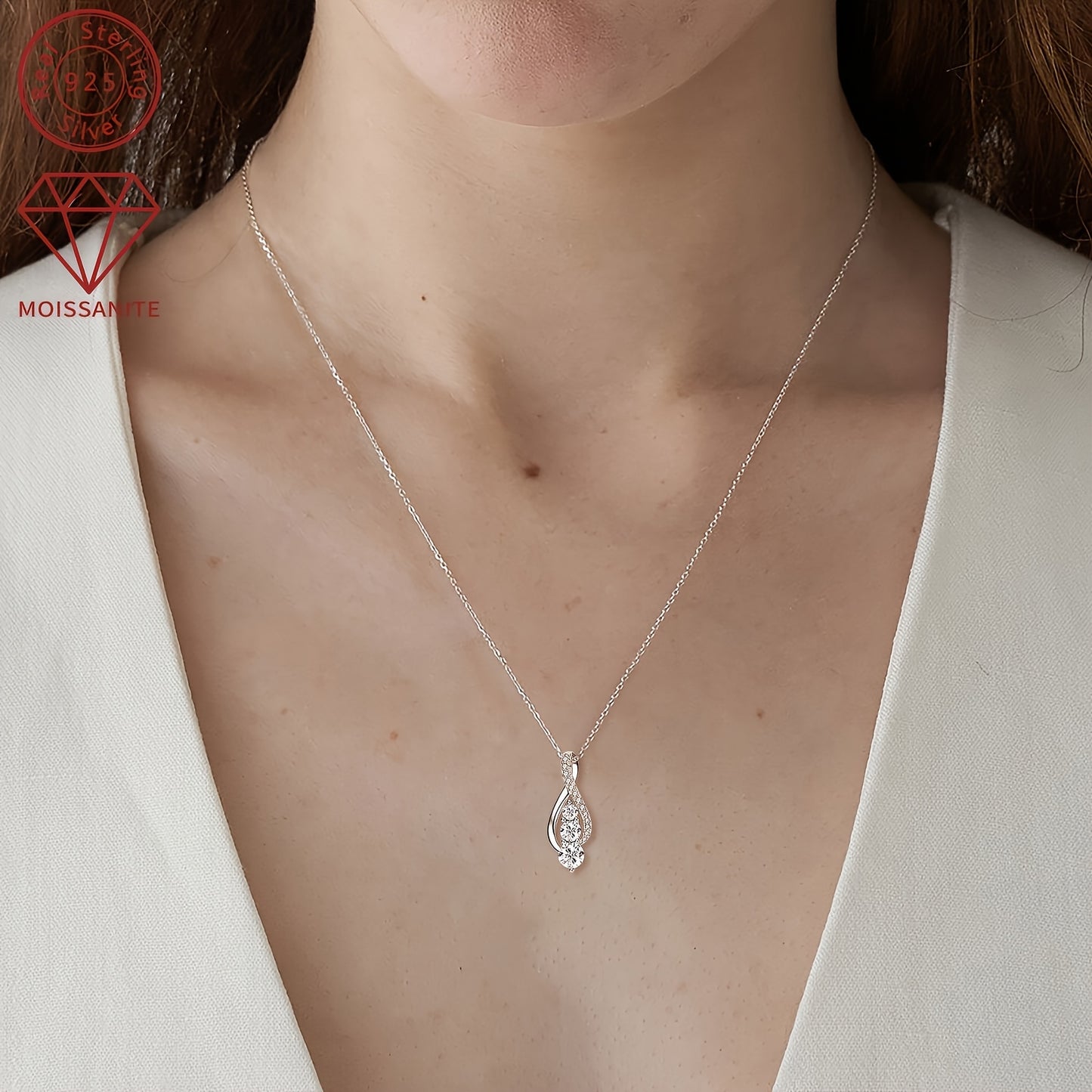 This Silvery Jewelry Weighs Approximately 0, 11 Ounces, Moissanite: 5Mm * 1, 4Mm * 1, 3Mm * 1, 1Mm * 5, S925 Silvery Ladies Fashion Holiday Jewelry Gift, Moissanite Pendant Necklace, Anniversary Gift, Chain Length 18 + 2 Inches